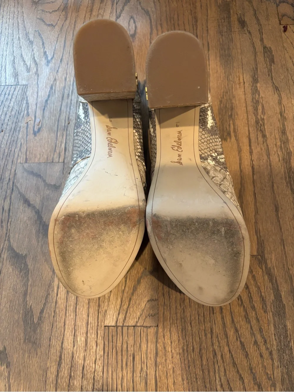 Sam Edelman Snake-Print Platform Pumps in Beige and Grey